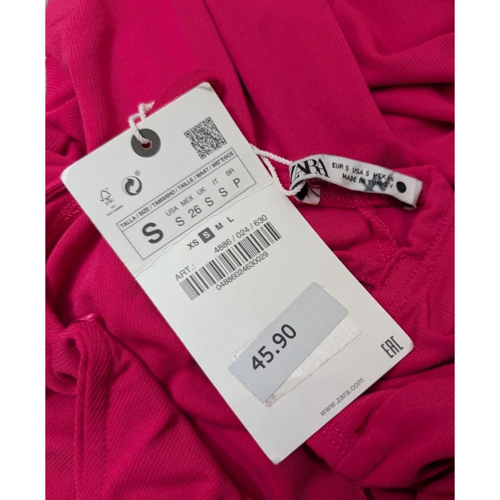 New Zara sz S Slip Dress pink midi sweetheart stretchy sleeveless tank 1093 - Picture 5 of 6